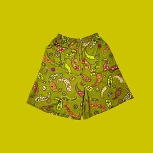 Vintage Chartreuse Paisley Lightweight Shorts, Size Large